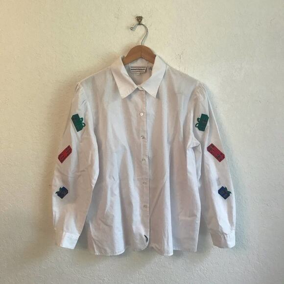 Vintage Westbound L white button shirt Christmas - Picture 1 of 11